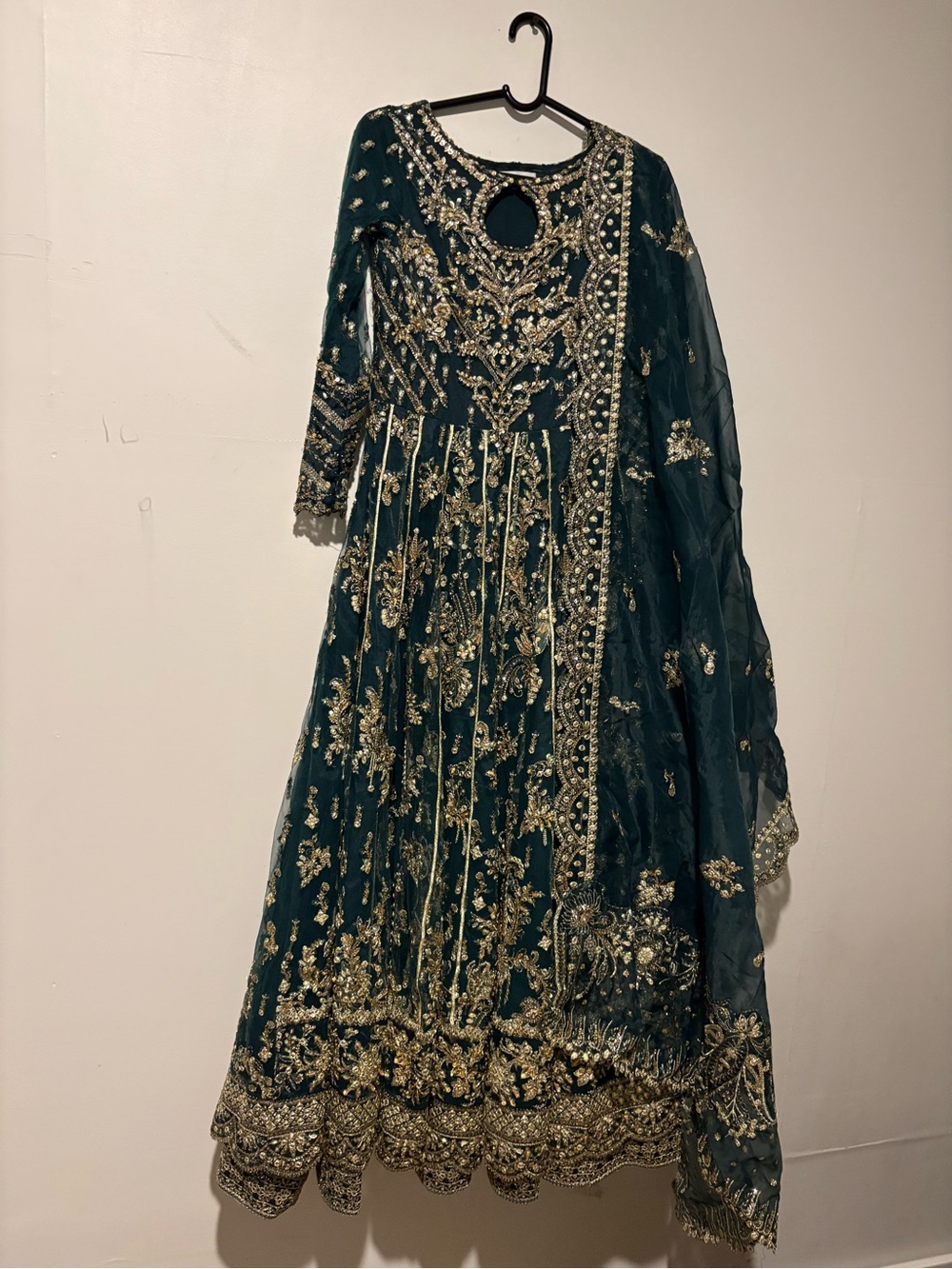 Qalamkar embellished Maxi dress with dupatta